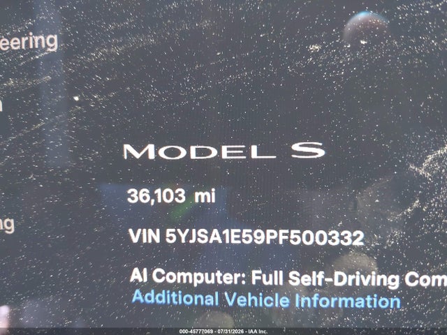 45777069 :رقم المزاد ، 5YJSA1E59PF500332 vin ، 2023 Tesla Model S Dual Motor All-wheel Drive/standard Range مزاد بيع