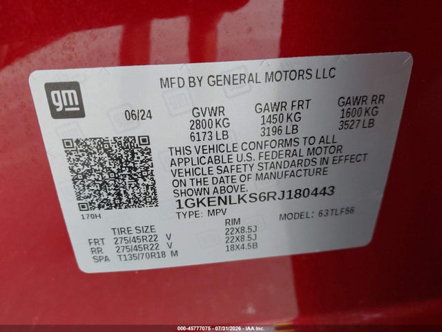 2024 Gmc Acadia Fwd Denali მანქანა იყიდება აუქციონზე, vin: 1GKENLKS6RJ180443, აუქციონის ნომერი: 45777075