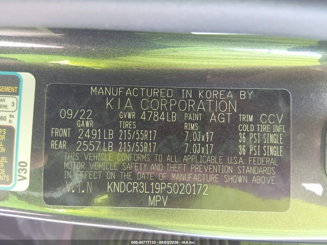 Продажа на аукционе авто 2023 Kia Niro Ev Wind, vin: KNDCR3L19P5020172, номер лота: 45777133