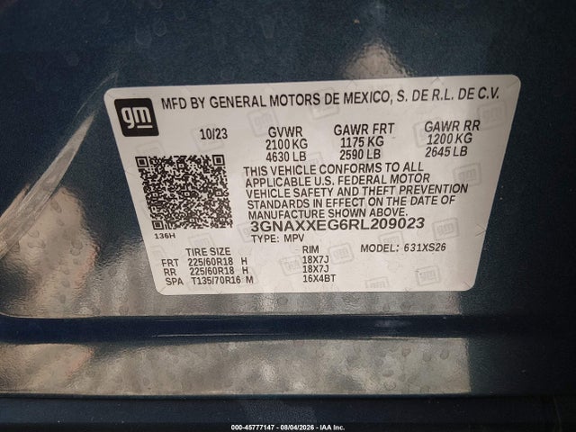 Продажа на аукционе авто 2024 Chevrolet Equinox Awd Premier, vin: 3GNAXXEG6RL209023, номер лота: 45777147