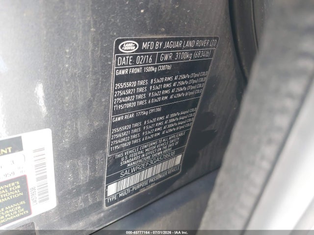 SALWR2EF3GA578938 Land Rover Range Rover Sport 5.0l V8 Supercharged/5.0l V8 Supercharged Dynamic