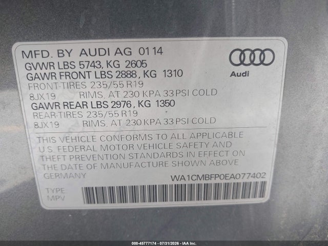 Aukcja sprzedaży 2014 Audi Q5 3.0 Tdi Premium Plus, vin: WA1CMBFP0EA077402, numer aukcji: 45777174