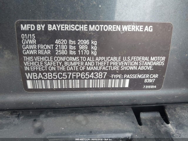 2015 Bmw 328i Xdrive მანქანა იყიდება აუქციონზე, vin: WBA3B5C57FP654387, აუქციონის ნომერი: 45777176