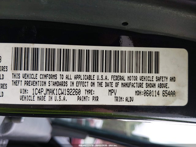 2012 Jeep Liberty Sport მანქანა იყიდება აუქციონზე, vin: 1C4PJMAK1CW192260, აუქციონის ნომერი: 45777179