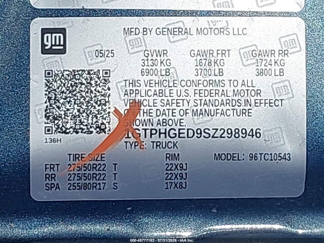 45777182 :رقم المزاد ، 1GTPHGED9SZ298946 vin ، 2025 Gmc Sierra 1500 2wd  Short Box Denali مزاد بيع
