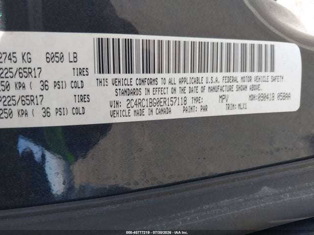 Продажа на аукционе авто 2014 Chrysler Town & Country Touring, vin: 2C4RC1BG0ER157118, номер лота: 45777219