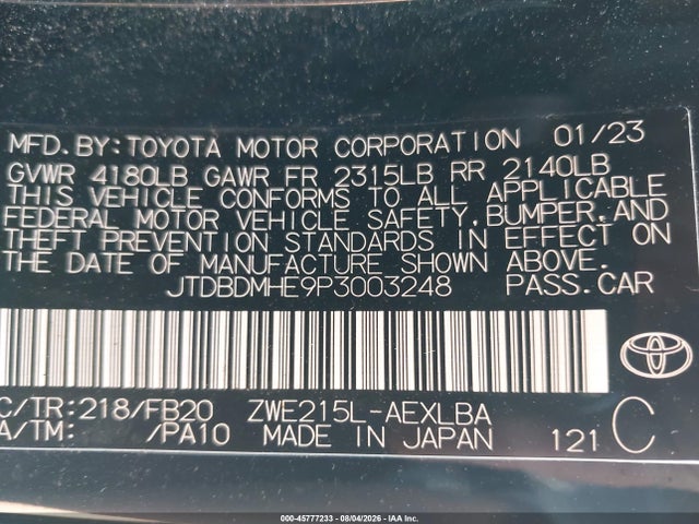 Toyota Corolla Hybrid Le 2023 JTDBDMHE9P3003248 Image 9