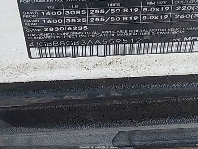 45777261 :رقم المزاد ، 4JGBB8GB3AA559512 vin ، 2010 Mercedes-benz Ml 350 4matic مزاد بيع