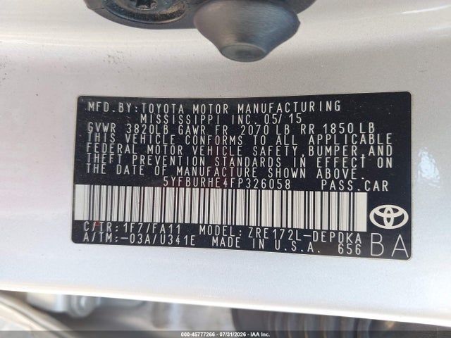 Toyota COROLLA L 2015 5YFBURHE4FP326058 Image 9
