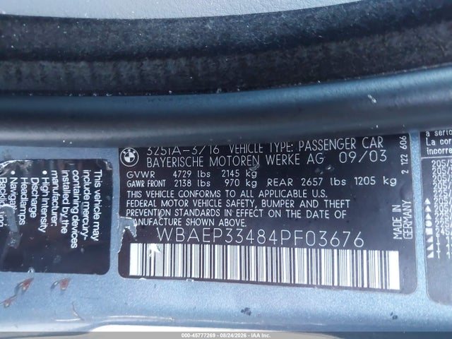 Продажа на аукционе авто 2004 Bmw 325xit, vin: WBAEP33484PF03676, номер лота: 45777269