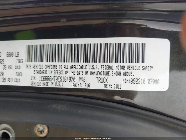 45777288 :رقم المزاد ، 1C6RR6NT0ES164970 vin ، 2014 Ram 1500 Laramie مزاد بيع
