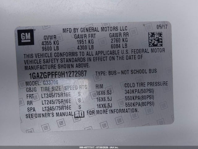 Chevrolet Express 3500 Lt 2017 1GAZGPFF9H1272987 Image 9