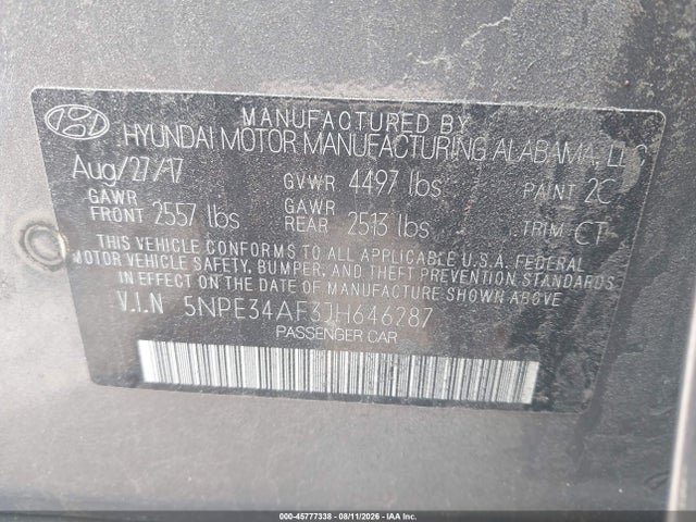 Продажа на аукционе авто 2018 Hyundai Sonata Limited, vin: 5NPE34AF3JH646287, номер лота: 45777338