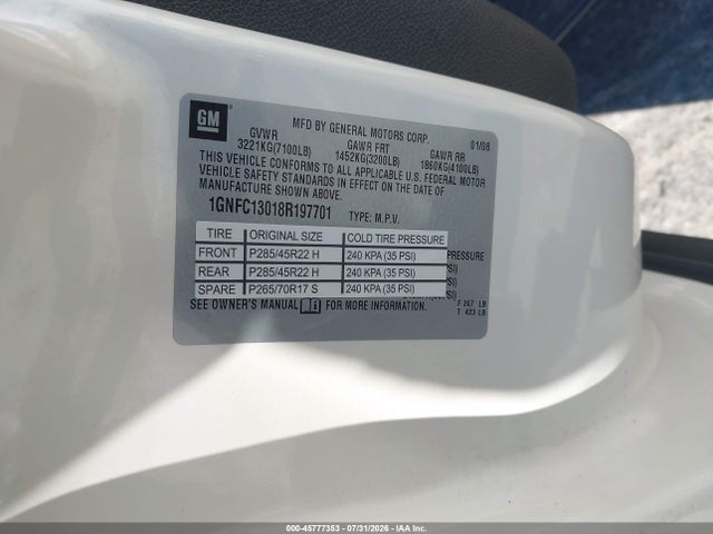Продаж на аукціоні авто 2008 Chevrolet Tahoe Ltz, vin: 1GNFC13018R197701, номер лоту: 45777353