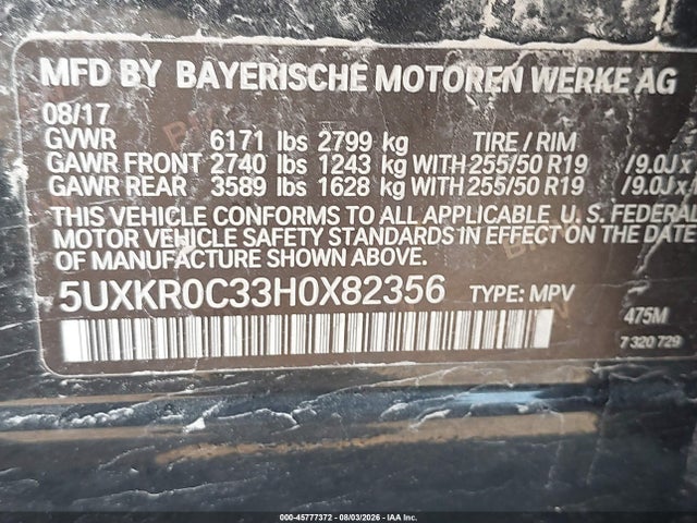 Продаж на аукціоні авто 2017 Bmw X5 Xdrive35i, vin: 5UXKR0C33H0X82356, номер лоту: 45777372