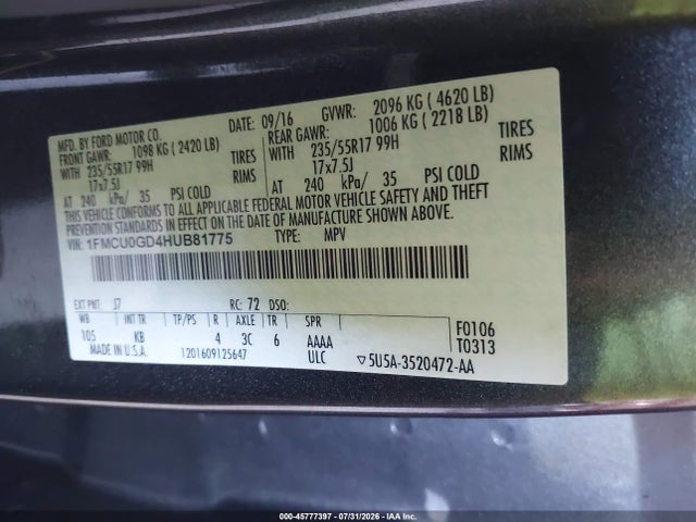 Ford ESCAPE SE 2017 1FMCU0GD4HUB81775 Image 9
