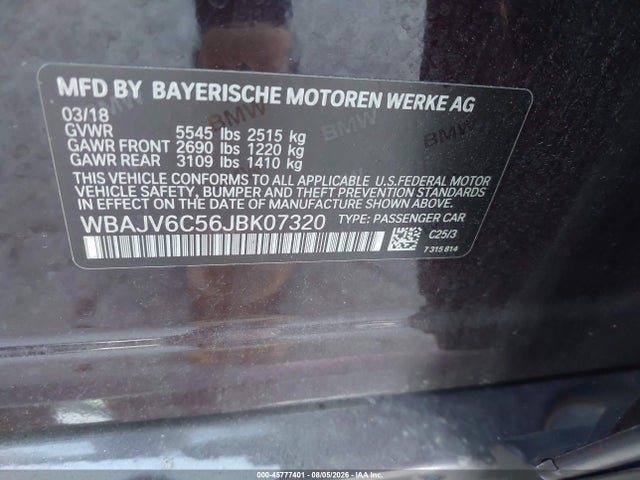 Продаж на аукціоні авто 2018 Bmw 640i Gran Turismo Xdrive, vin: WBAJV6C56JBK07320, номер лоту: 45777401