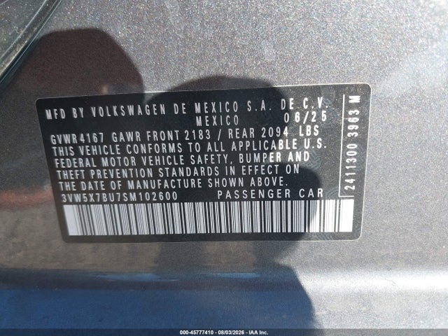 Продажа на аукционе авто 2025 Volkswagen Jetta 1.5t S, vin: 3VW5X7BU7SM102600, номер лота: 45777410