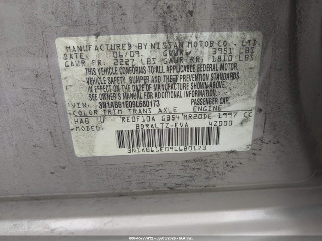 Продаж на аукціоні авто 2009 Nissan Sentra 2.0s, vin: 3N1AB61E09L680173, номер лоту: 45777412