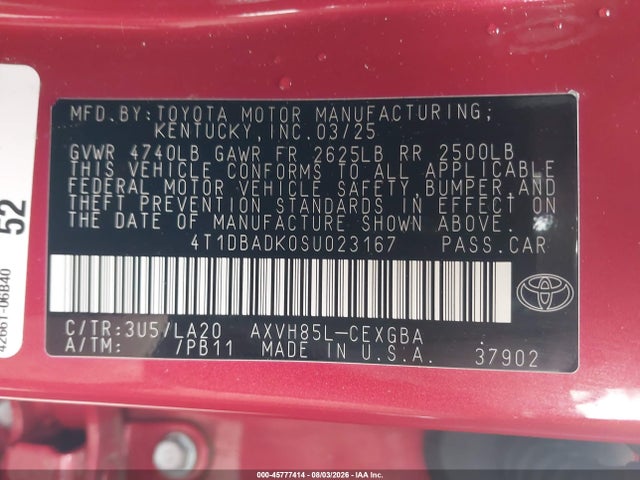 4T1DBADK0SU023167 Toyota CAMRY XLE