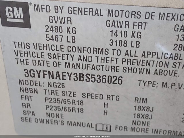 Продажа на аукционе авто 2011 Cadillac Srx Luxury Collection, vin: 3GYFNAEY3BS536026, номер лота: 45777426