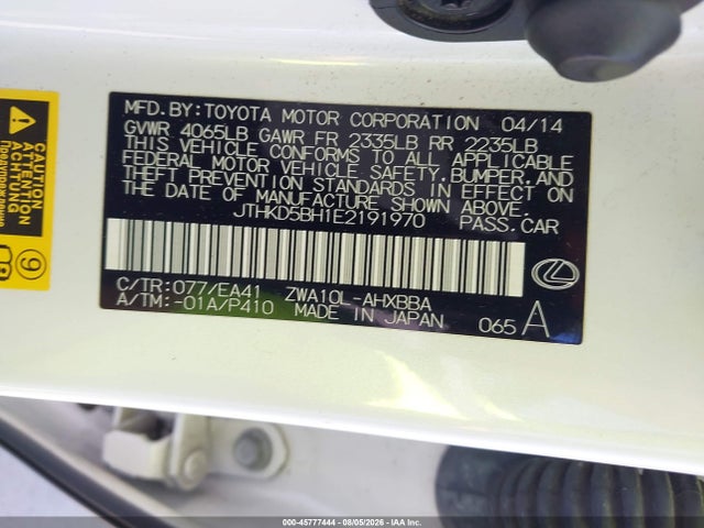Lexus CT 200H 2014 JTHKD5BH1E2191970 Image 9