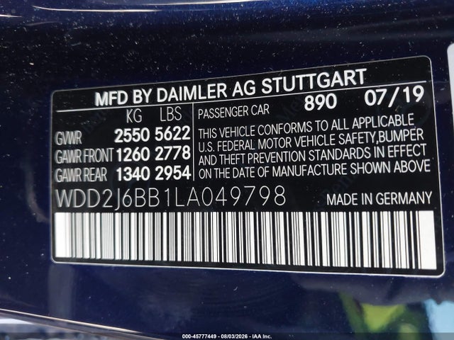 45777449 :رقم المزاد ، WDD2J6BB1LA049798 vin ، 2020 Mercedes-benz Amg Cls 53 4matic مزاد بيع