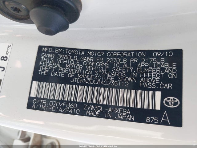 Продажа на аукционе авто 2010 Toyota Prius Iii, vin: JTDKN3DU8A0235112, номер лота: 45777453