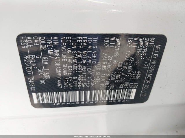 JN8AT3BA3MW014467 Nissan Rogue Sv Fwd