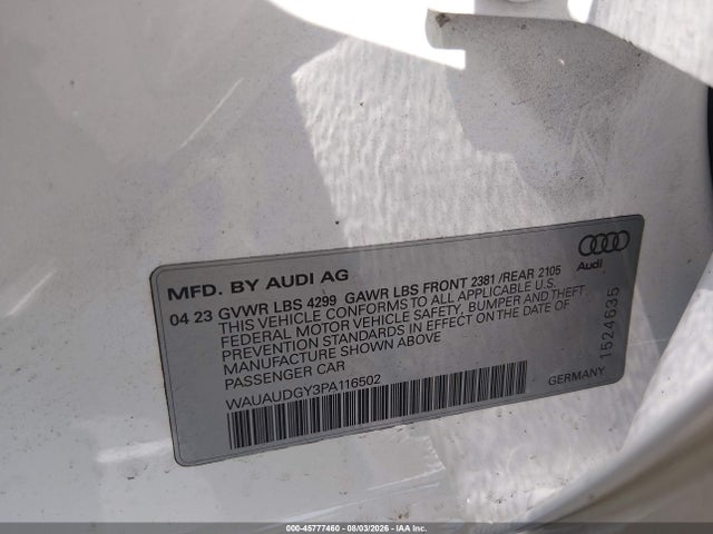 45777460 :رقم المزاد ، WAUAUDGY3PA116502 vin ، 2023 Audi A3 Premium 40 Tfsi Front-wheel Drive S Tronic مزاد بيع
