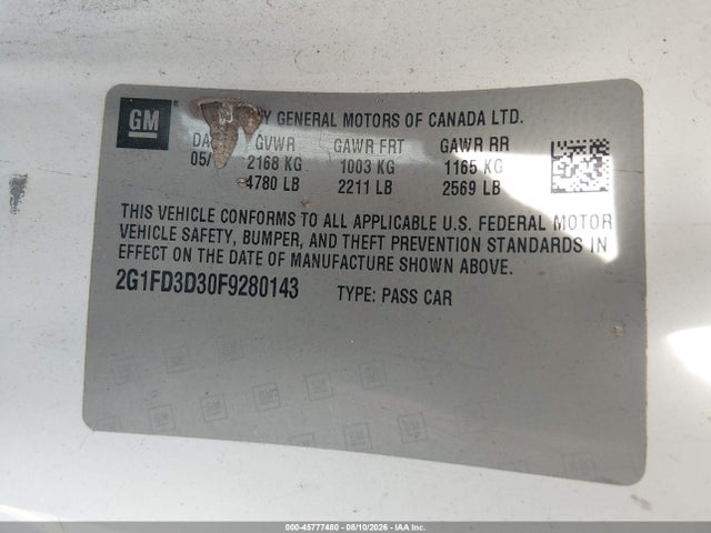 Aukcja sprzedaży 2015 Chevrolet Camaro 1lt, vin: 2G1FD3D30F9280143, numer aukcji: 45777480