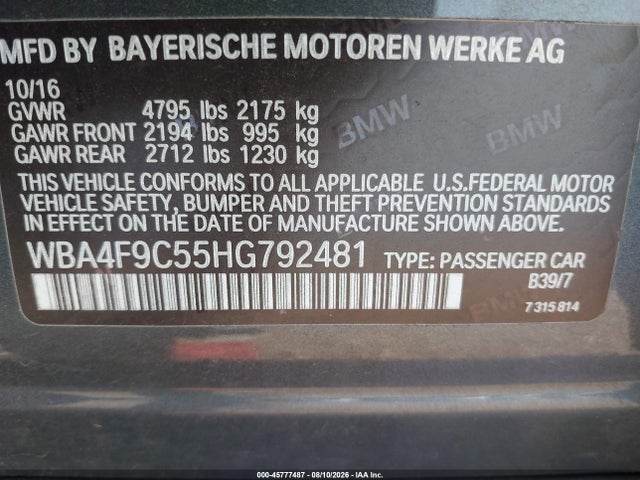 Aukcja sprzedaży 2017 Bmw 430i Gran Coupe Xdrive, vin: WBA4F9C55HG792481, numer aukcji: 45777487