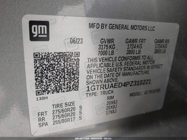 Продажа на аукционе авто 2023 Gmc Sierra 1500 4wd  Standard Box Pro, vin: 1GTRUAED4PZ310221, номер лота: 45777529