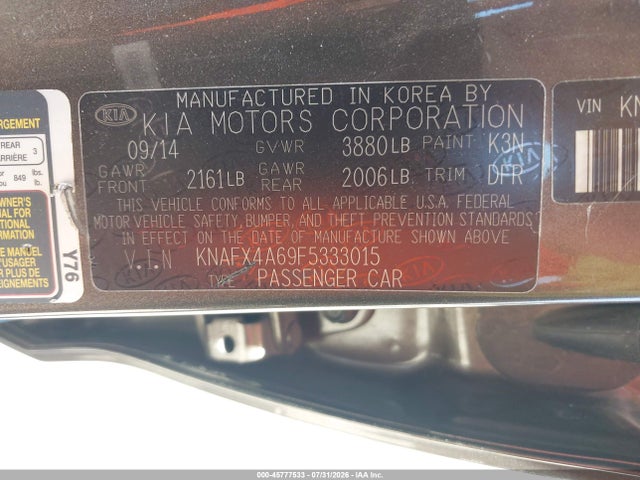 2015 Kia Forte Lx მანქანა იყიდება აუქციონზე, vin: KNAFX4A69F5333015, აუქციონის ნომერი: 45777533