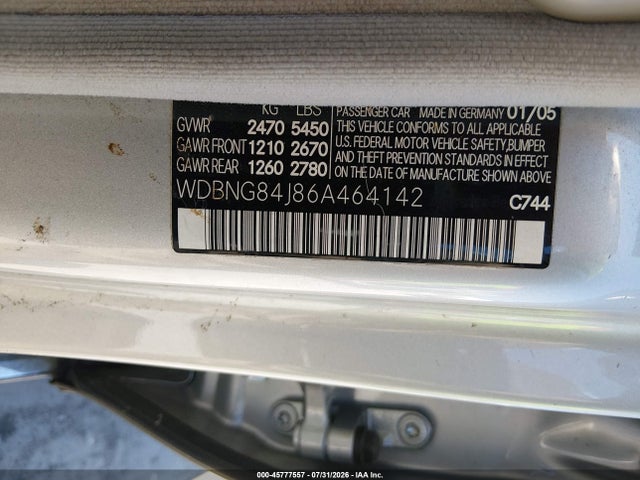 Aukcja sprzedaży 2006 Mercedes-benz S 500 4matic, vin: WDBNG84J86A464142, numer aukcji: 45777557