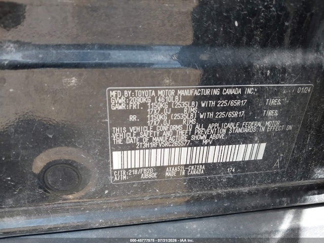 45777575 :رقم المزاد ، 2T3H1RFV5RC265577 vin ، 2024 Toyota Rav4 Le مزاد بيع