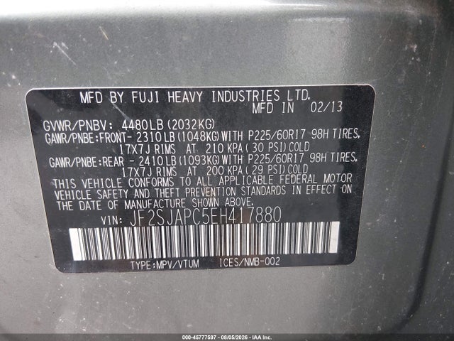 Aukcja sprzedaży 2014 Subaru Forester 2.5i Touring, vin: JF2SJAPC5EH417880, numer aukcji: 45777597
