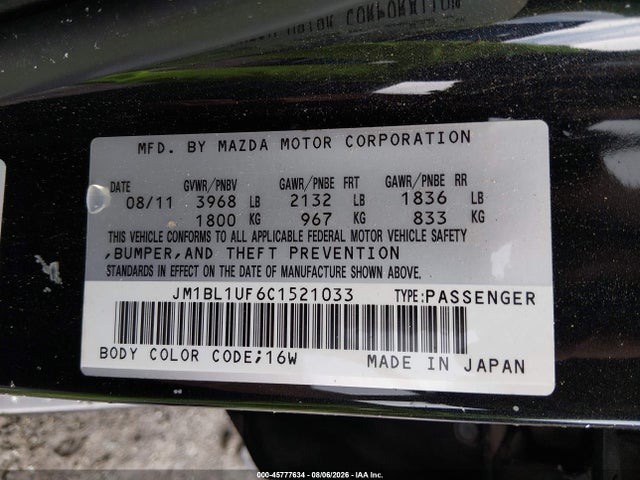 Aukcja sprzedaży 2012 Mazda Mazda3 I Sport, vin: JM1BL1UF6C1521033, numer aukcji: 45777634