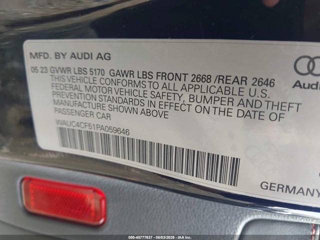 45777637 :رقم المزاد ، WAUC4CF51PA059646 vin ، 2023 Audi S5 Sportback Premium Plus Tfsi Quattro Tiptronic مزاد بيع