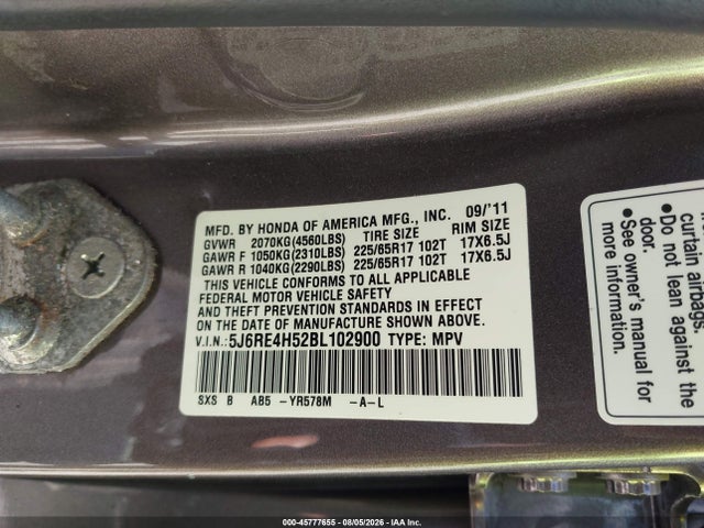 Продаж на аукціоні авто 2011 Honda Cr-v Ex, vin: 5J6RE4H52BL102900, номер лоту: 45777655