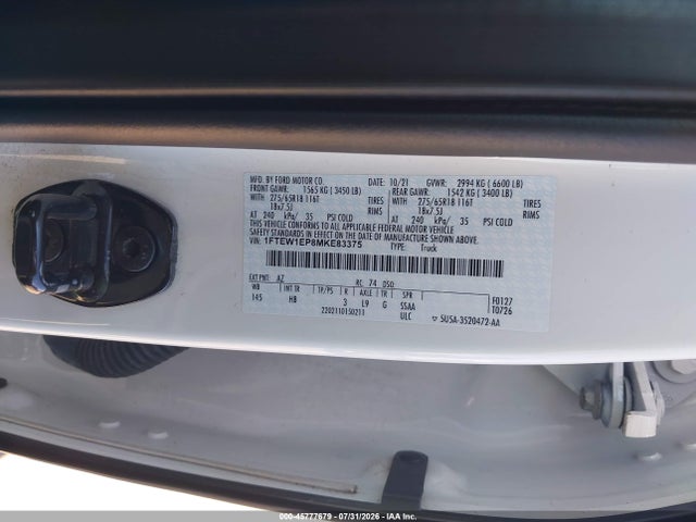 Ford F-150 Lariat 2021 1FTEW1EP8MKE83375 Image 9