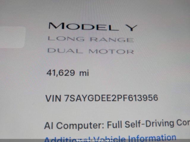 Aukcja sprzedaży 2023 Tesla Model Y Awd/long Range Dual Motor All-wheel Drive, vin: 7SAYGDEE2PF613956, numer aukcji: 45777684