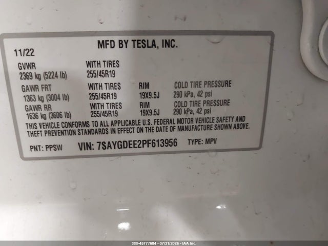 Aukcja sprzedaży 2023 Tesla Model Y Awd/long Range Dual Motor All-wheel Drive, vin: 7SAYGDEE2PF613956, numer aukcji: 45777684