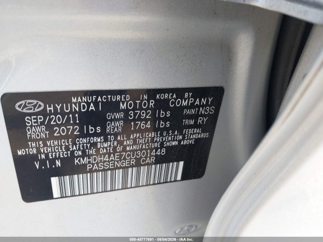 Продаж на аукціоні авто 2012 Hyundai Elantra Limited (ulsan Plant), vin: KMHDH4AE7CU301448, номер лоту: 45777691