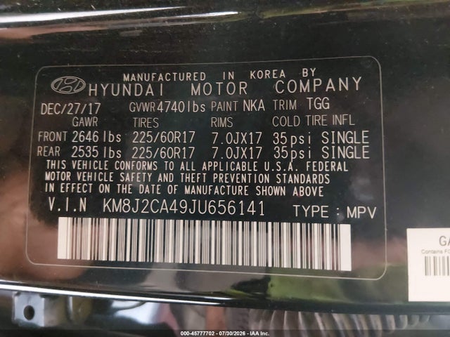 Hyundai TUCSON SE 2018 KM8J2CA49JU656141 Image 9