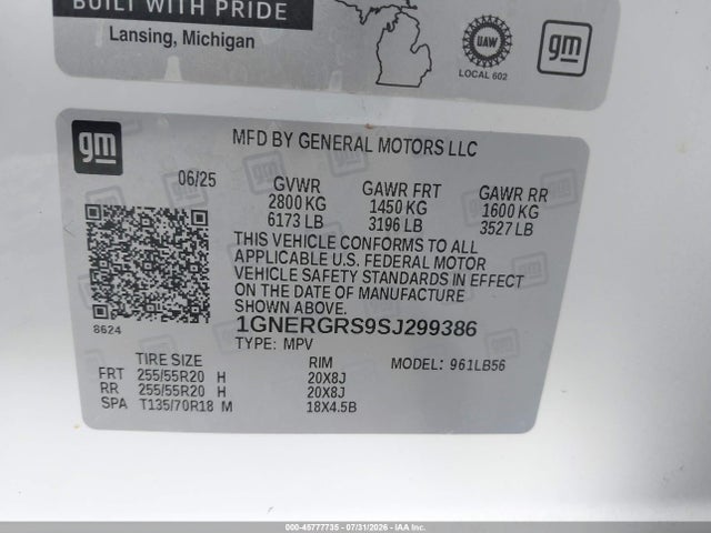 Продажа на аукционе авто 2025 Chevrolet Traverse Fwd Lt, vin: 1GNERGRS9SJ299386, номер лота: 45777735