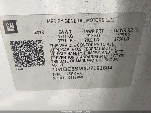 1G1BC5SMXJ7191604 Chevrolet Cruze Ls Auto
