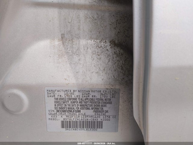 Продажа на аукционе авто 2021 Nissan Versa Sv Xtronic Cvt, vin: 3N1CN8EV2ML815300, номер лота: 45777777