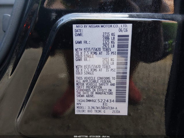 45777780 :رقم المزاد ، 5N1AL0MM4GC522434 vin ، 2016 Infiniti Qx60 مزاد بيع