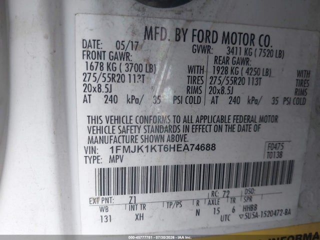 Ford Expedition El Limited 2017 1FMJK1KT6HEA74688 Image 9
